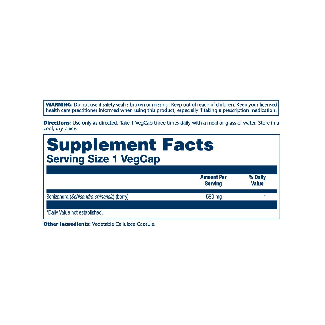 Solaray, True Herbs, Schizandra, 580 mg, 100 VegCaps supplement facts label showing ingredients, vitamins, minerals, and serving information