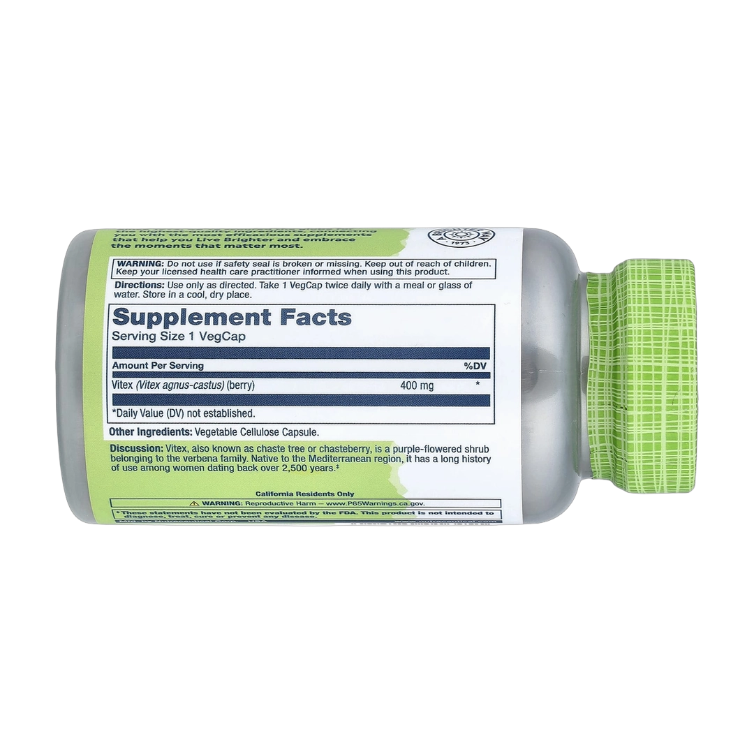 Solaray, True Herbs, Vitex, 400 mg, 100 VegCaps back packaging view
