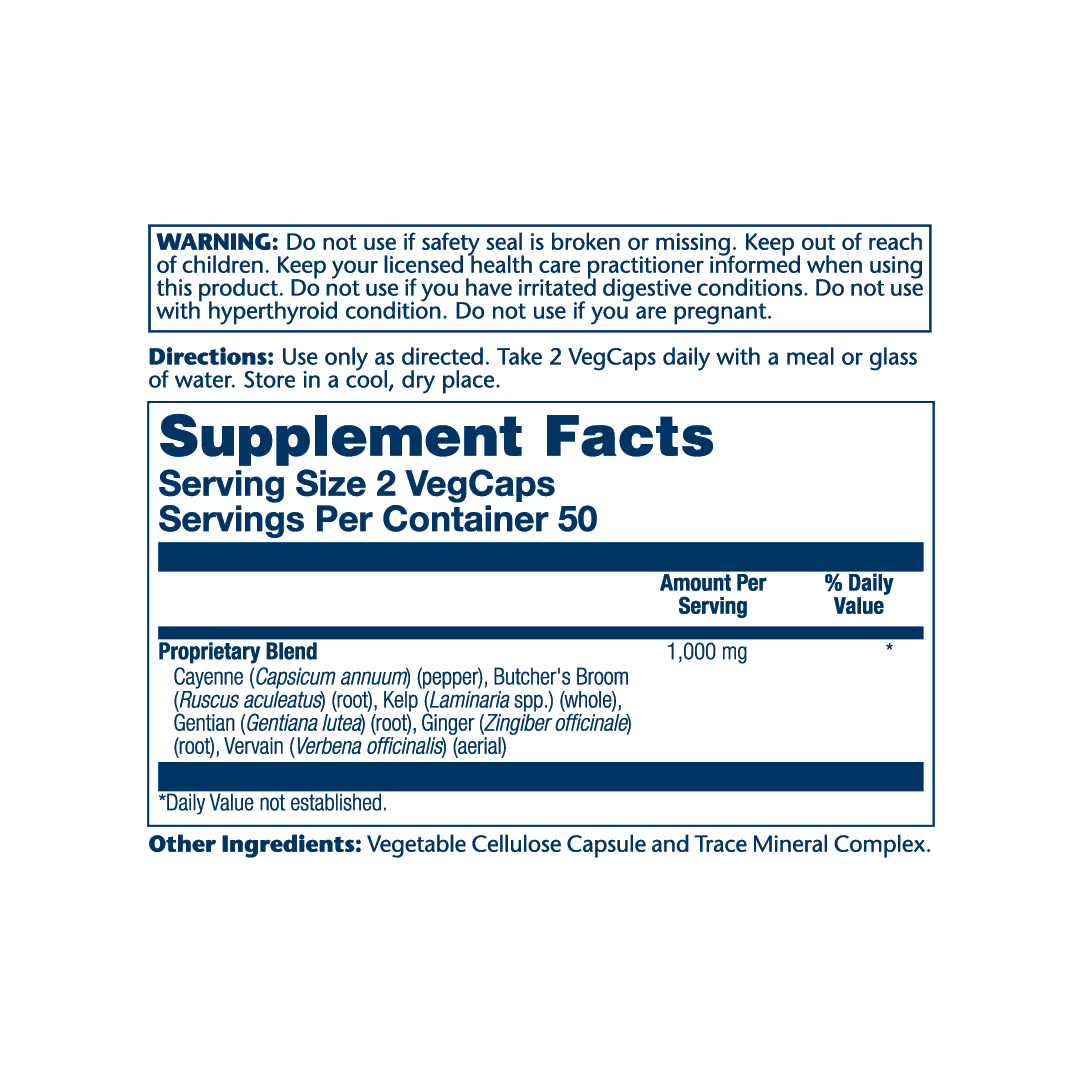 Solaray, Circulation Blend SP-11B, 100 VegCaps supplement facts label showing ingredients, vitamins, minerals, and serving information