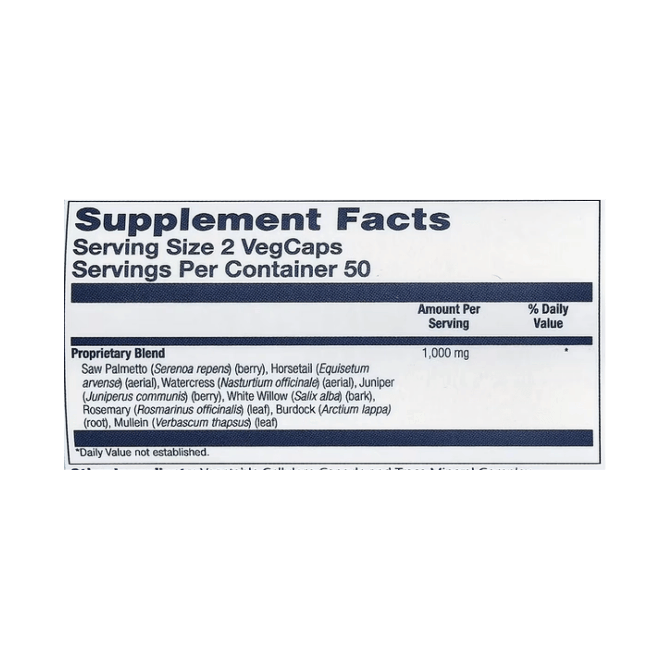 Solaray, Hair Blend SP-38™, 100 VegCaps supplement facts label showing ingredients, vitamins, minerals, and serving information
