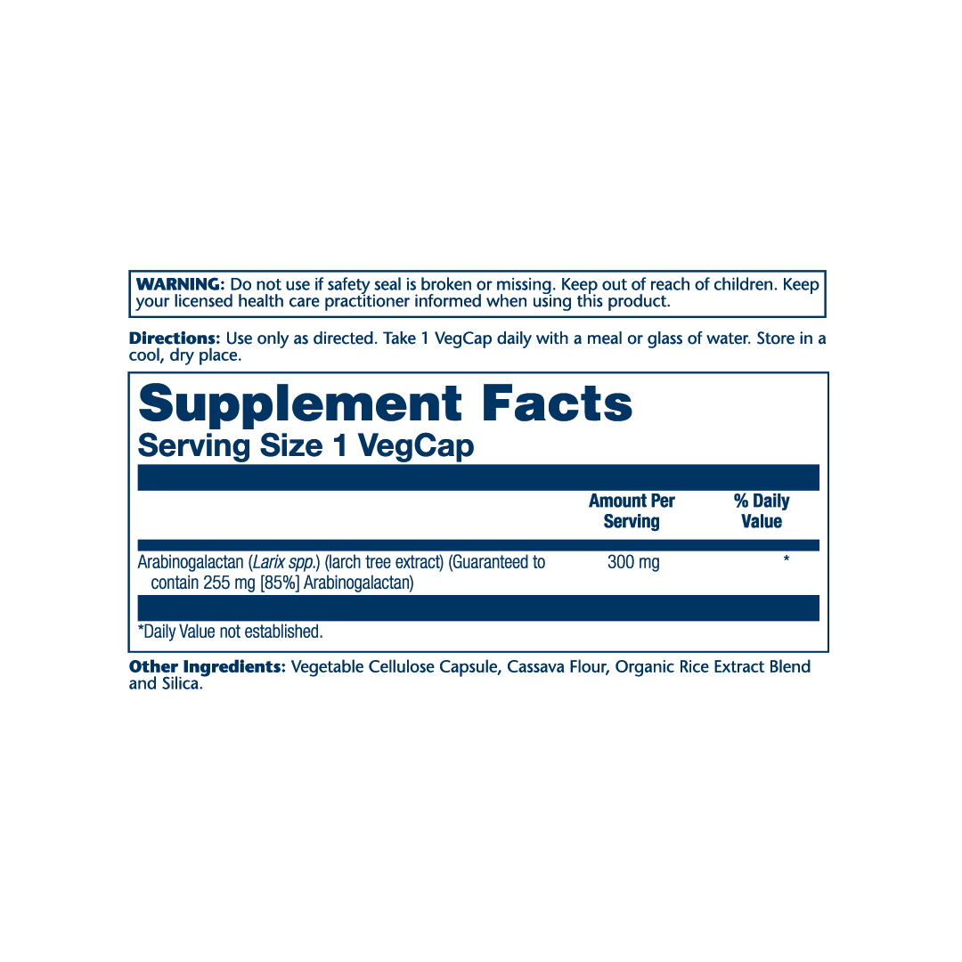 Solaray, Vital Extracts, Arabinogalactan, Larch Tree, 300 mg, 60 Vegcaps supplement facts label showing ingredients, vitamins, minerals, and serving information