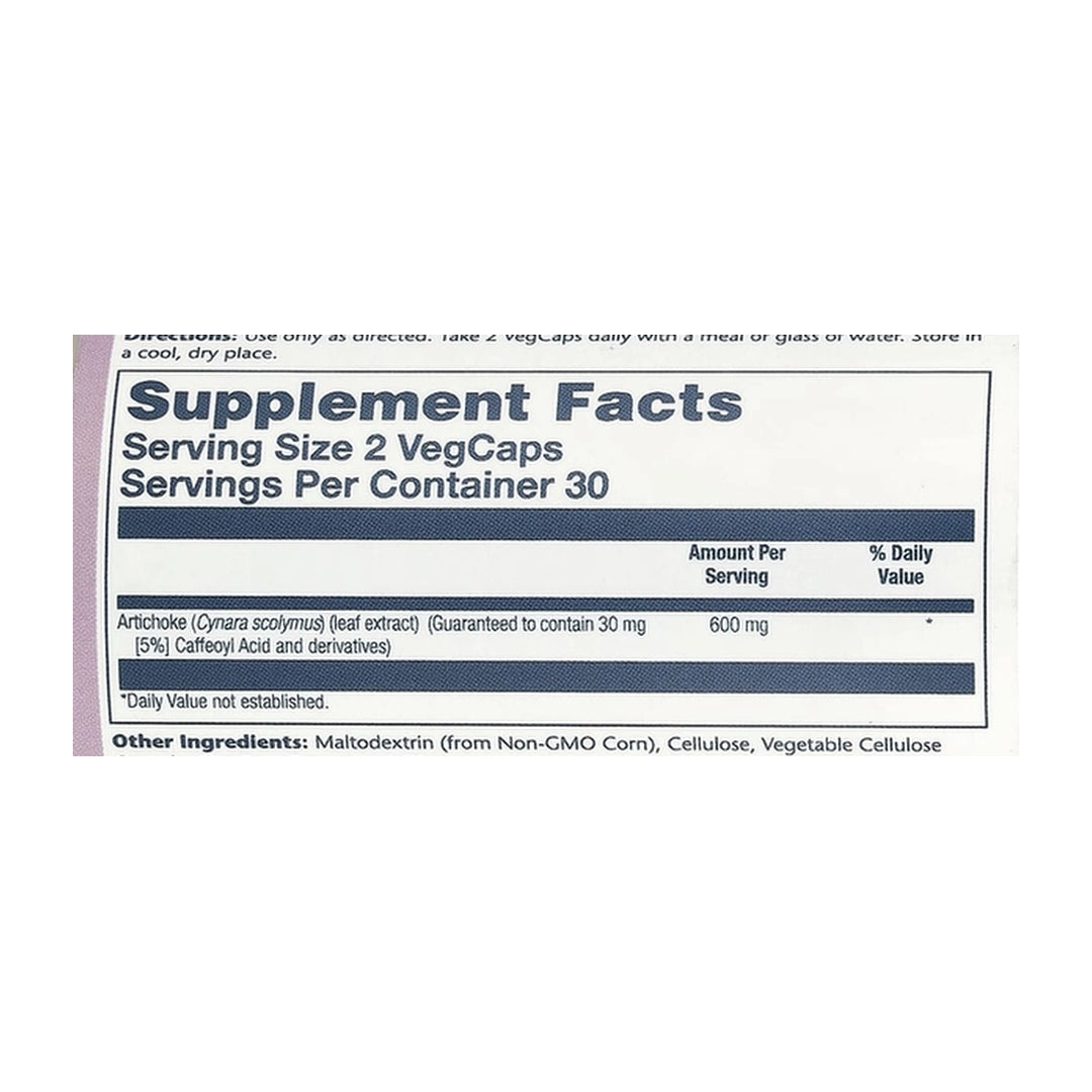 Solaray, Vital Extracts, Artichoke, 60 Vegcaps (300 mg per Capsule) supplement facts label showing ingredients, vitamins, minerals, and serving information
