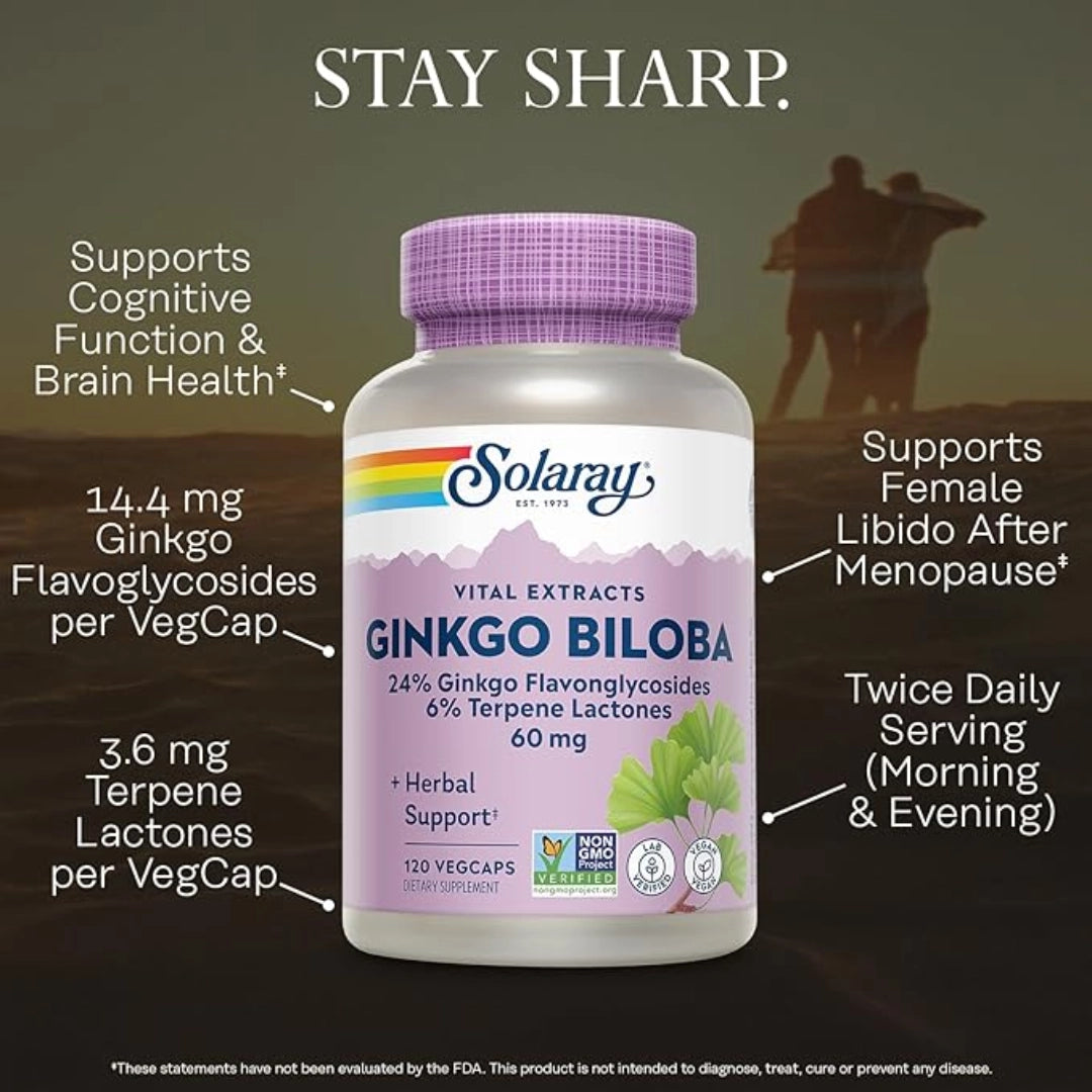 Solaray, Ginkgo Biloba Extract 60mg, 120 VegCaps