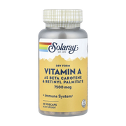 Solaray, Dry Form Vitamin A, 7,500 mcg, 60 VegCaps front packaging view