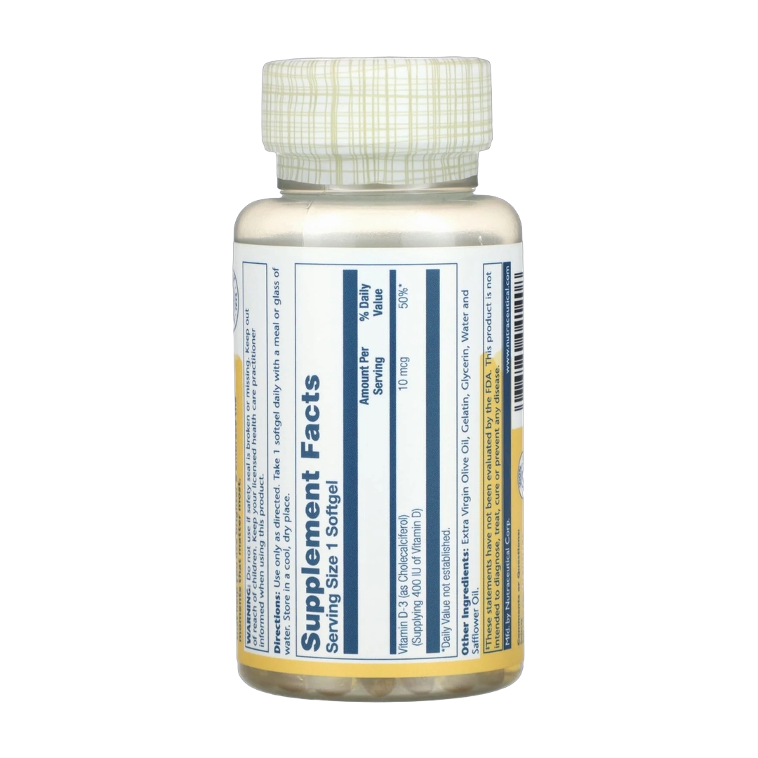 Solaray, Vitamin D-3, 10 mcg, 120 Softgels
