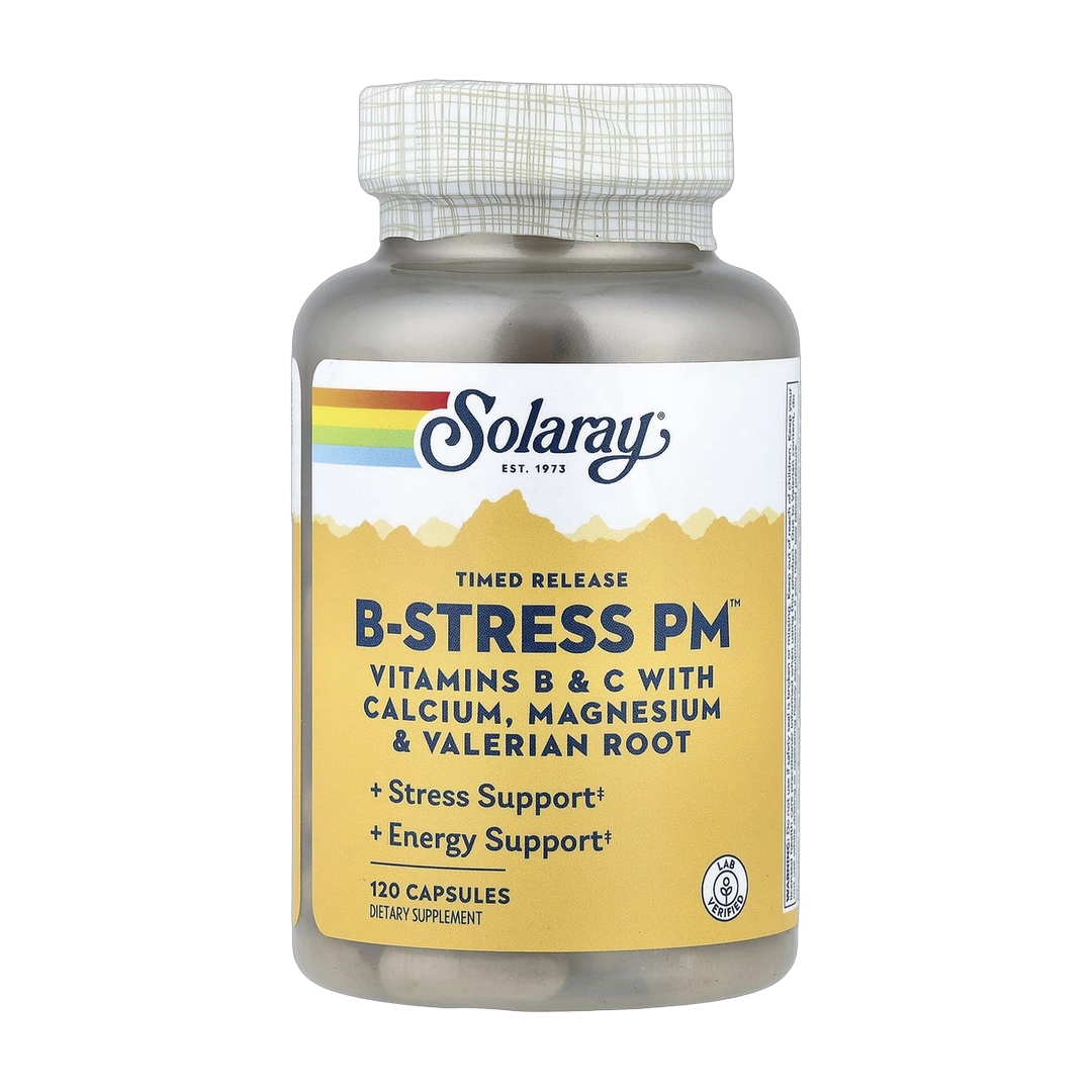Solaray, Timed Release Vitamin B-Stress PM, 120 Capsules front packaging view