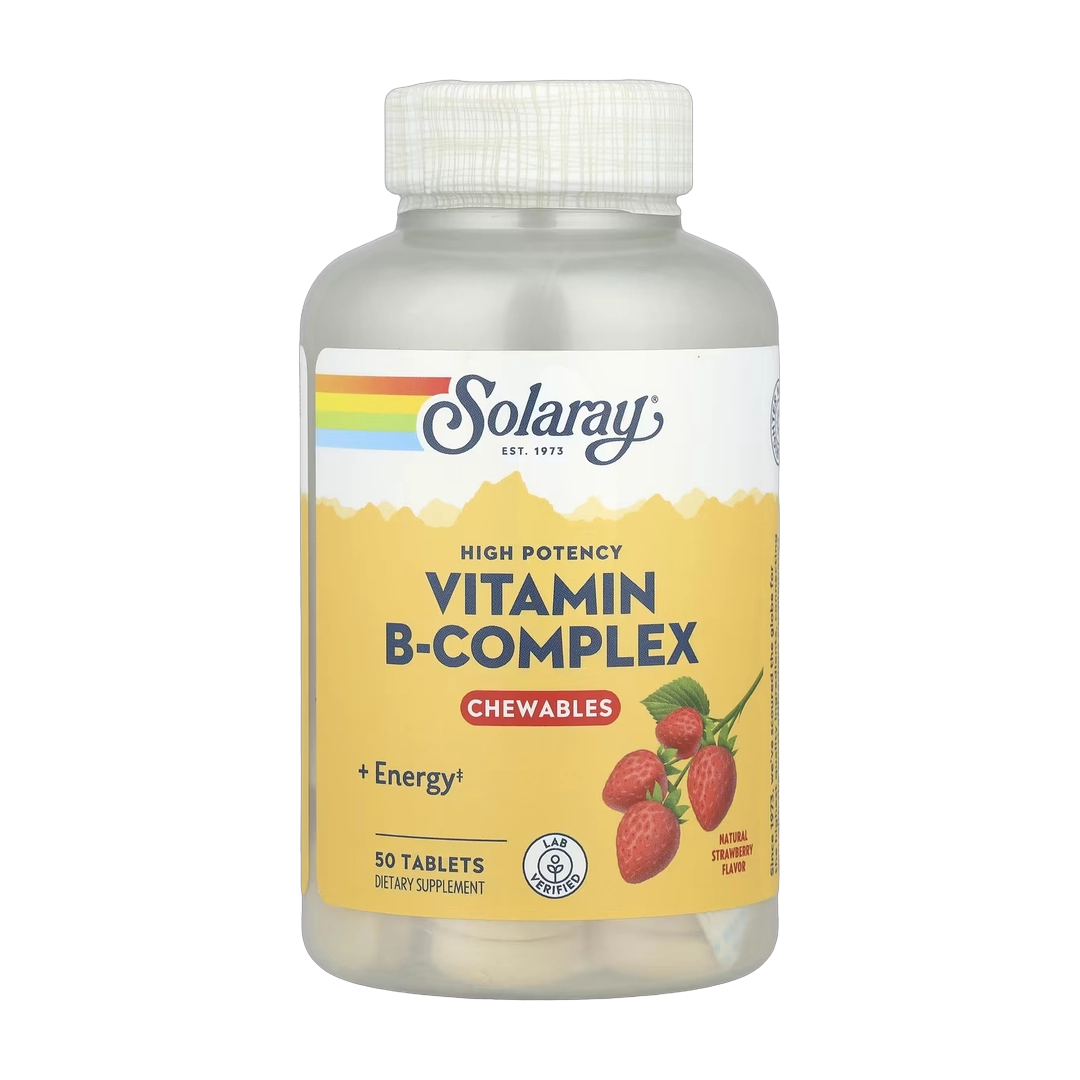 Solaray, High Potency Vitamin B-Complex Chewables, Natural Strawberry, 50 Tablets