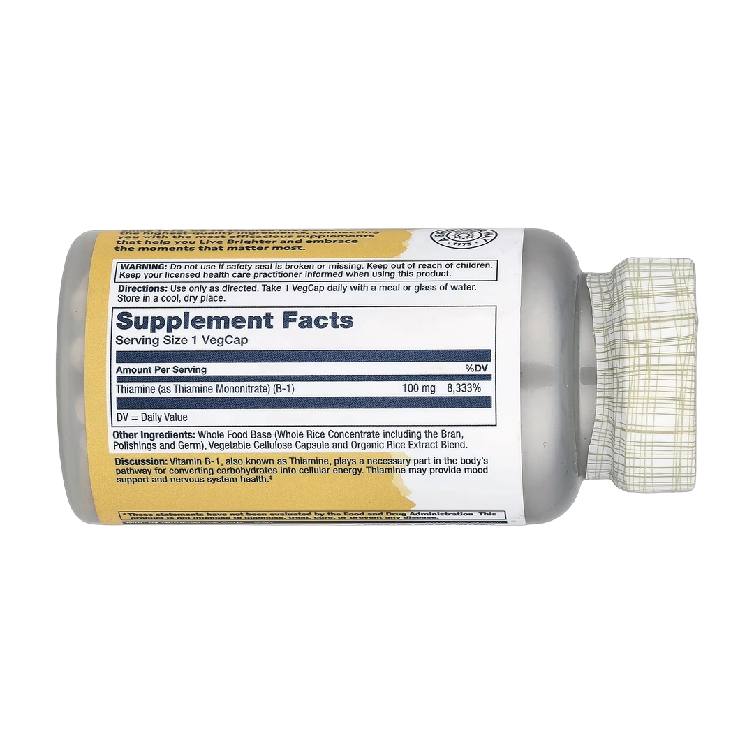 Solaray, Vitamin B-1, 100 mg, 100 VegCaps