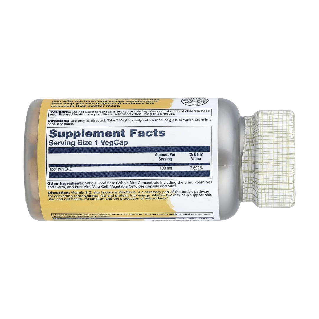 Solaray, Vitamin B-2, 100 mg, 100 VegCaps