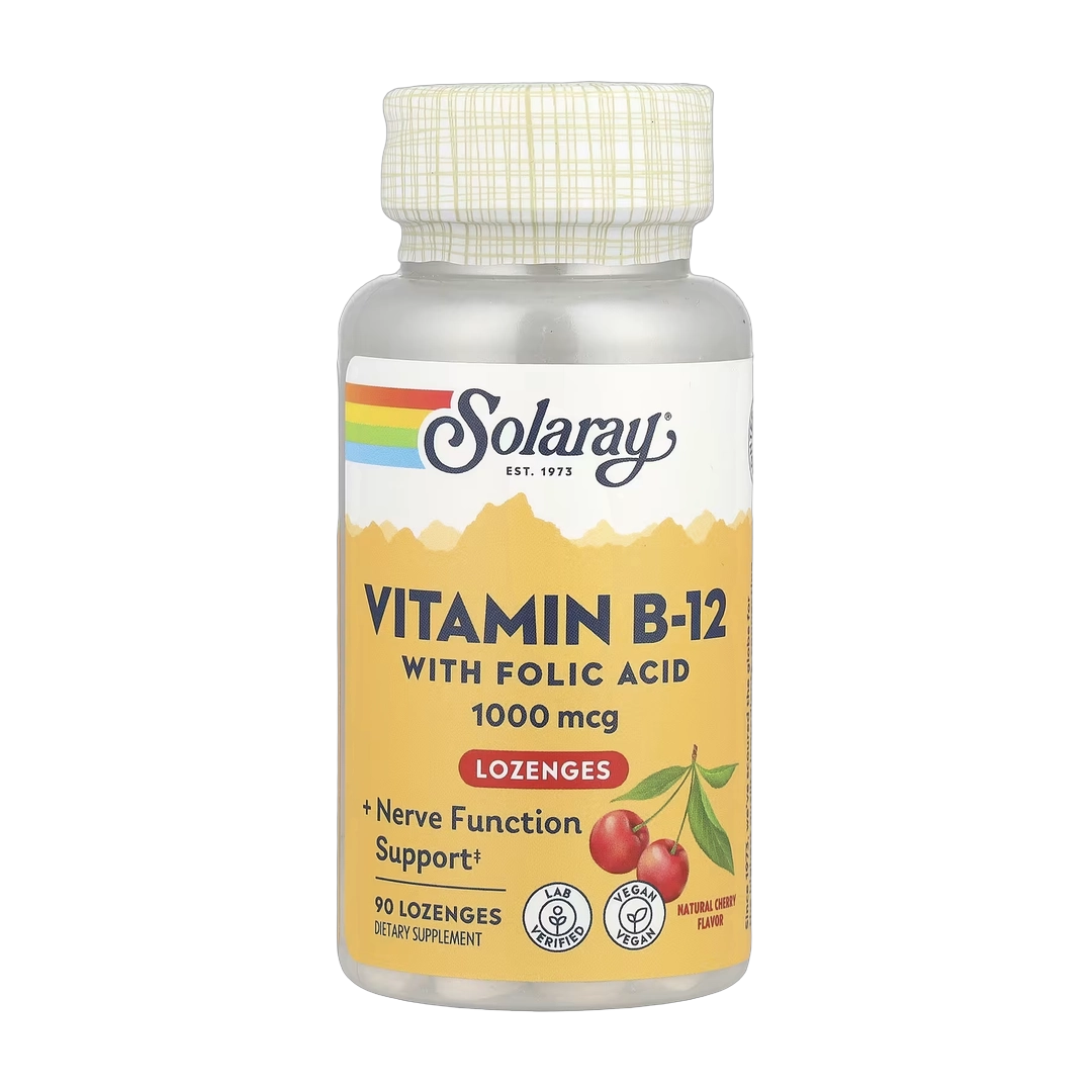 Solaray, Vitamin B-12 with Folic Acid Lozenges, Natural Cherry, 1,000 mg, 90 Lozenges