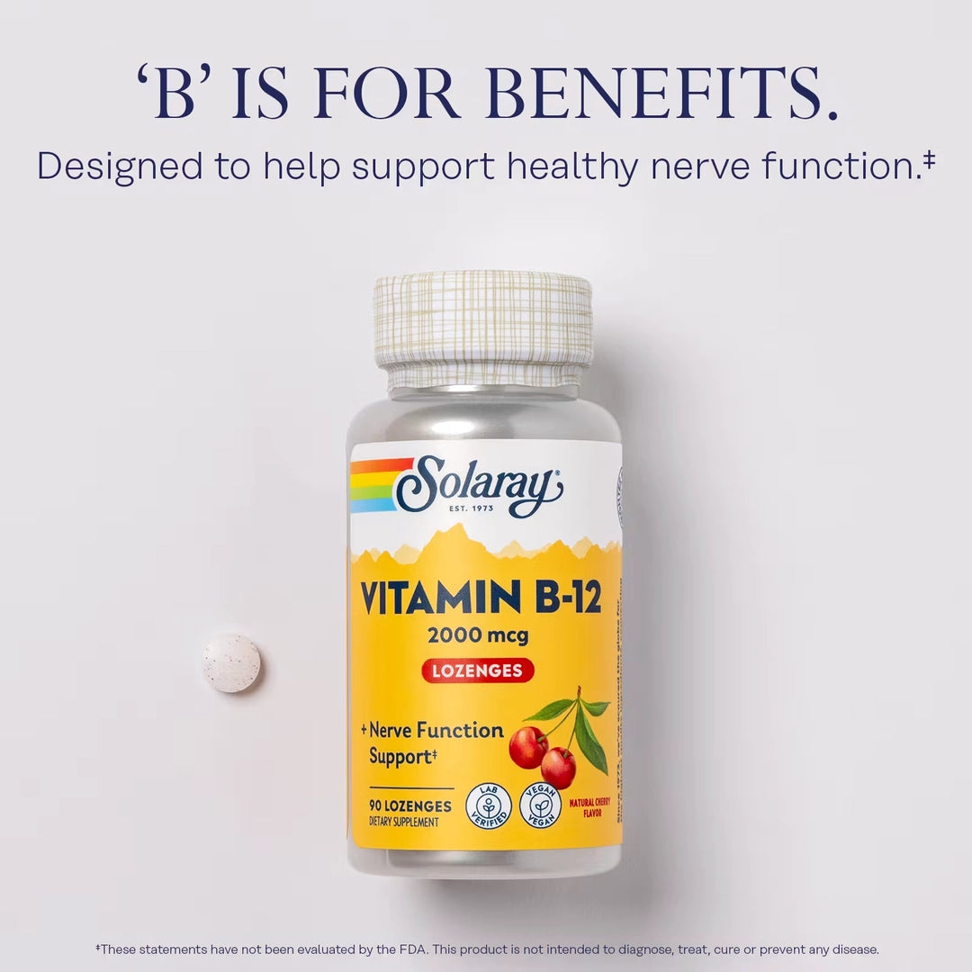 Solaray, Vitamin B-12, Natural Cherry, 2,000 mcg, 90 Lozenges