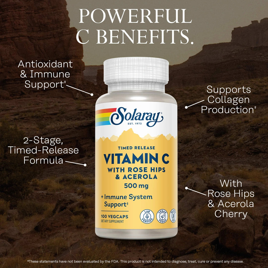Solaray, Timed Release, Vitamin C With Rose Hips & Acerola, 500 mg, 100 VegCaps lifestyle image