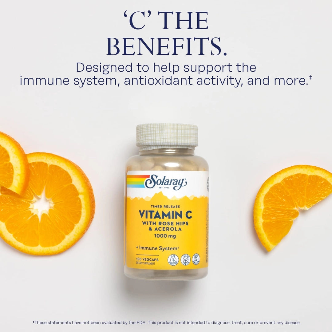 Solaray, Timed Release Vitamin C with Rose Hips & Acerola, 1,000 mg, 100 VegCaps lifestyle image