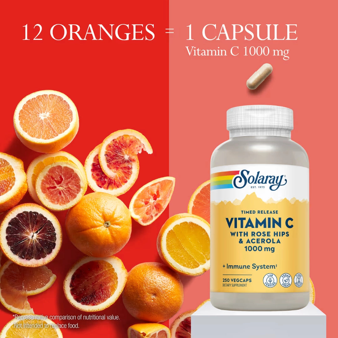 Solaray, Timed Release Vitamin C with Rose Hips & Acerola, 1,000 mg, 250 VegCaps