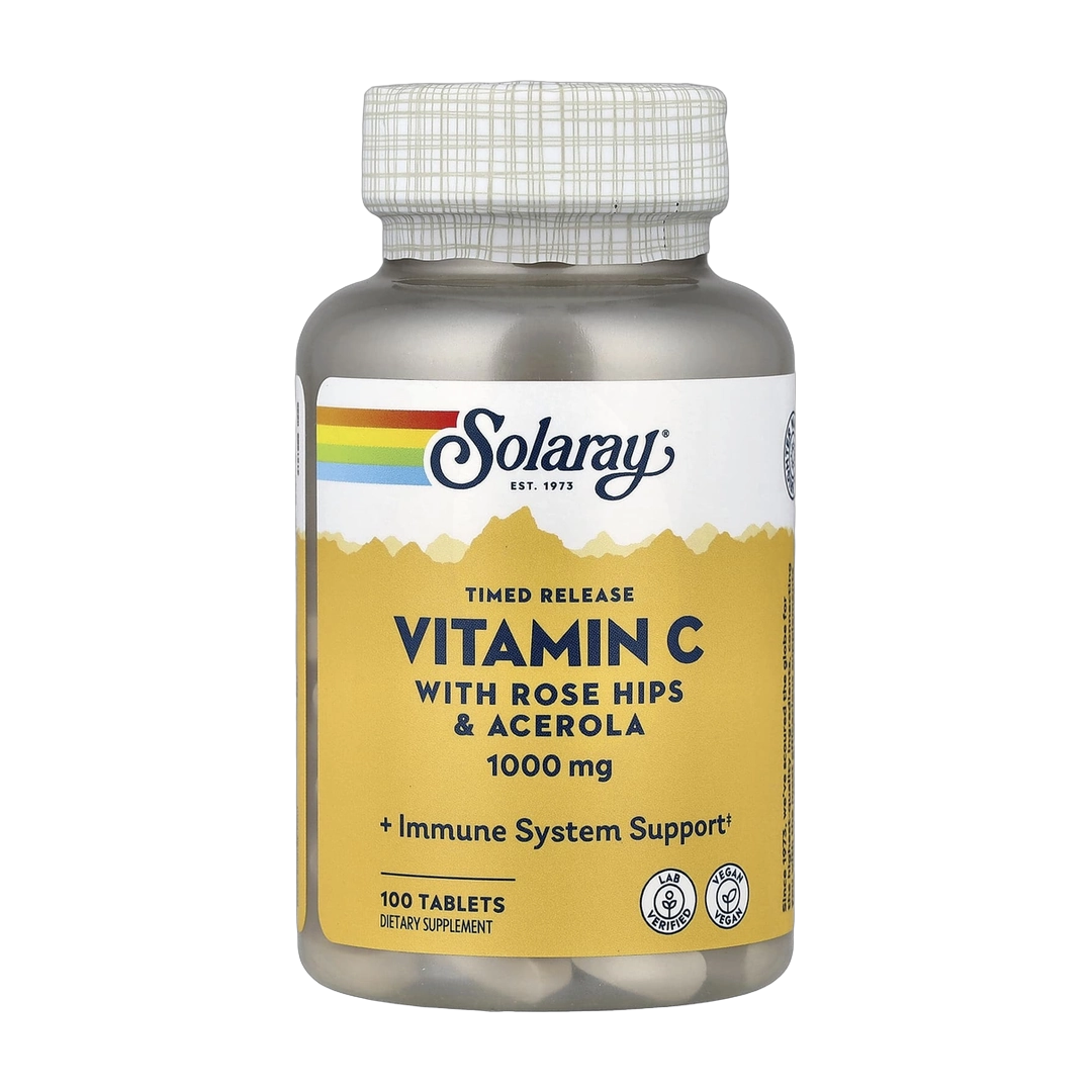 Solaray, Timed Release Vitamin C with Rose Hip & Acerola, 1,000 mg, 100 Tablets front packaging view