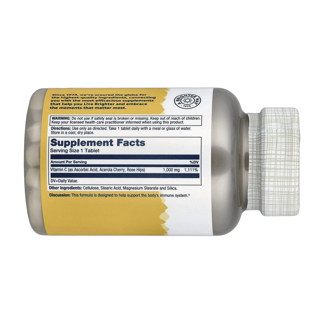 Solaray, Timed Release Vitamin C with Rose Hip & Acerola, 1,000 mg, 100 Tablets back packaging view