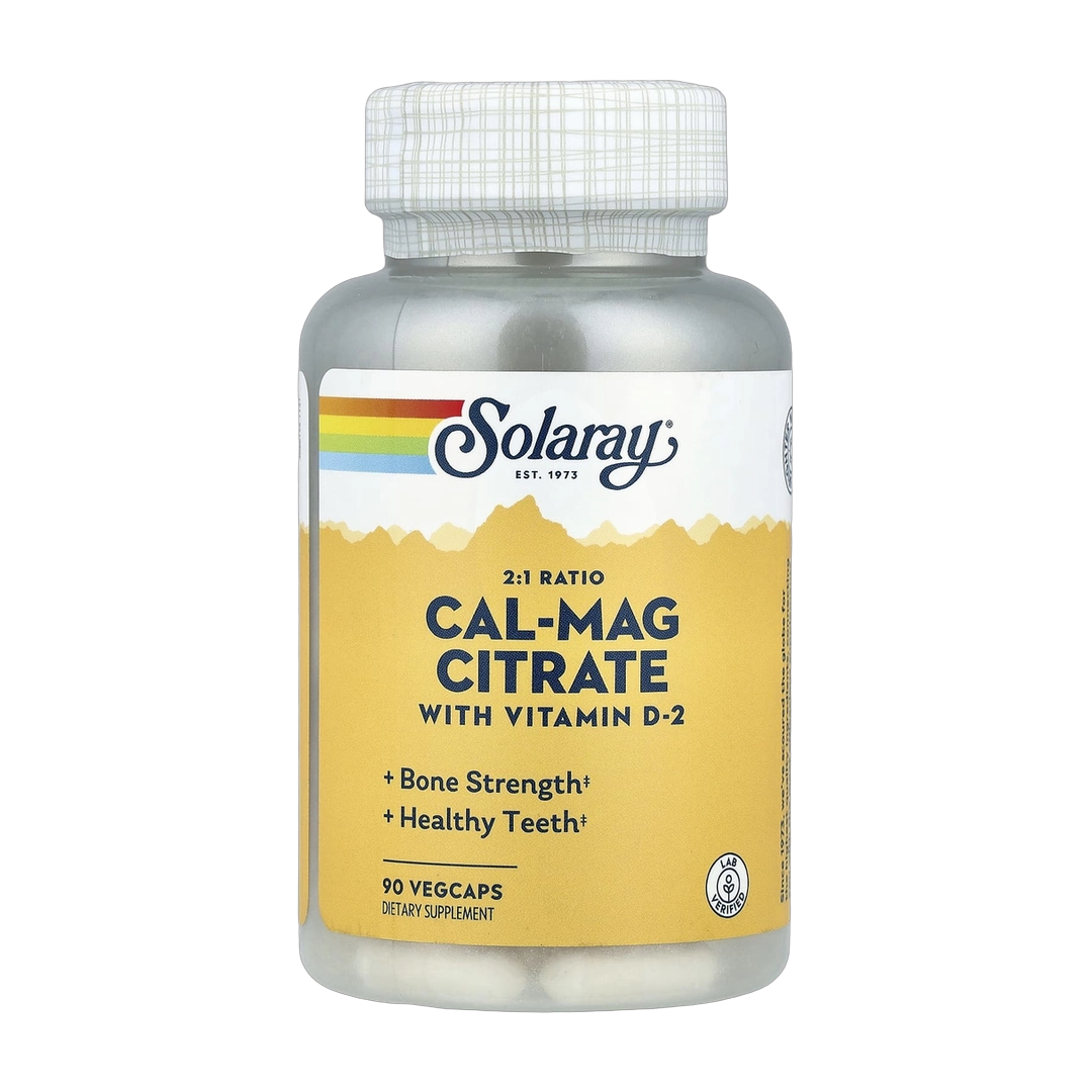 Solaray, Cal-Mag Citrate with Vitamin D-2, 90 VegCaps front packaging view
