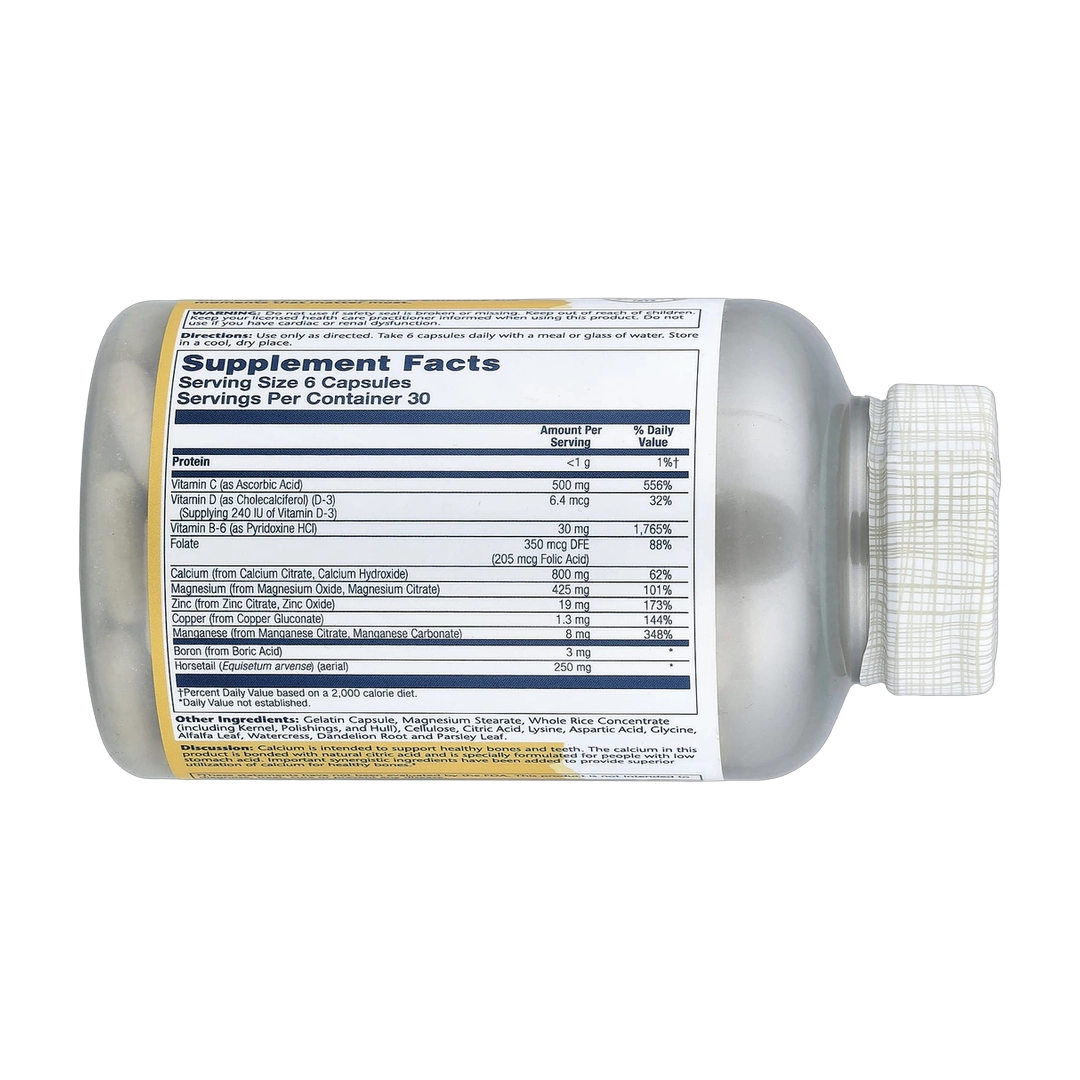 Solaray, Calcium Citrate Supreme, 180 Capsules back packaging view