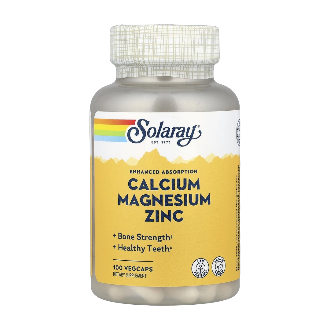 Solaray, Calcium Magnesium Zinc, 100 VegCaps front packaging view