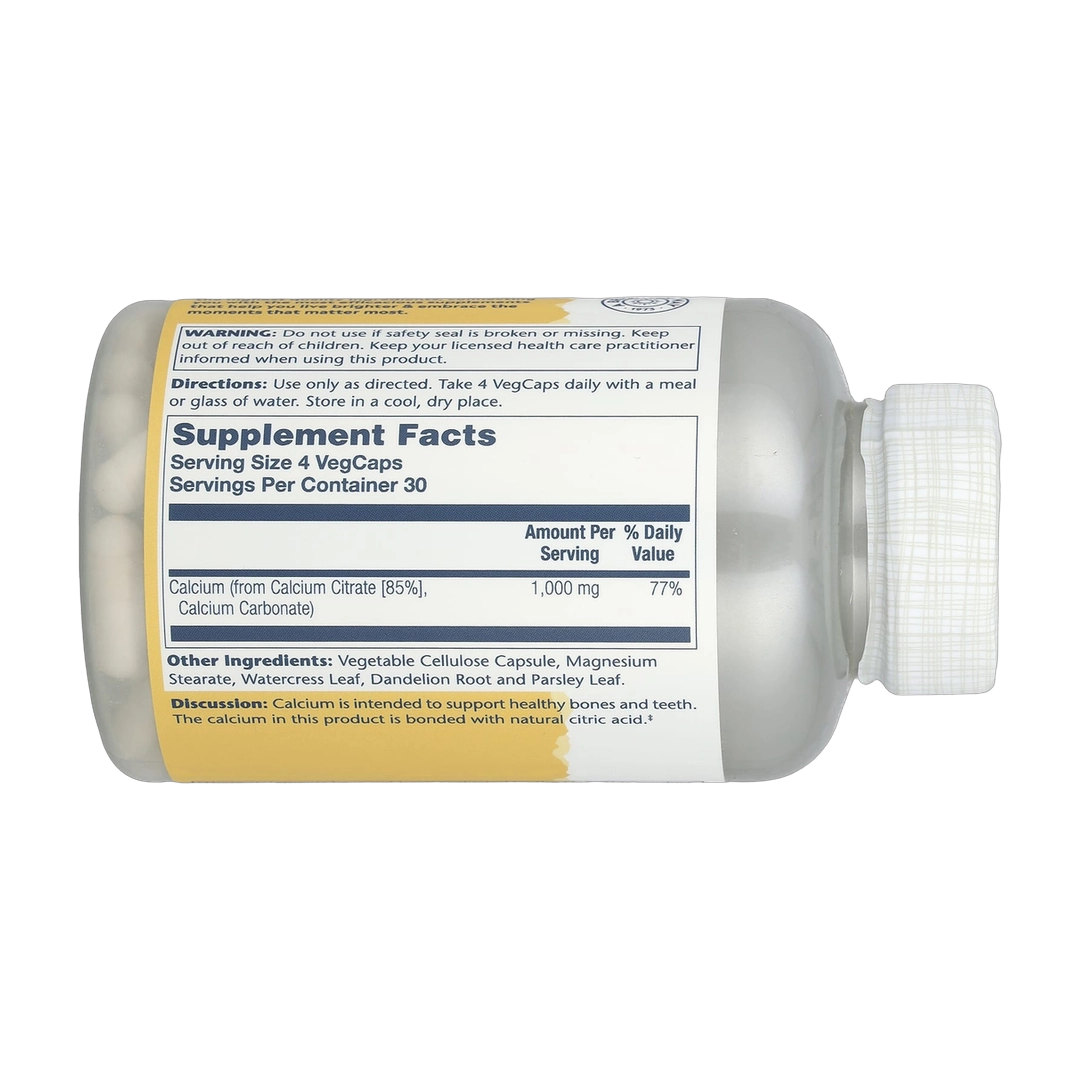 Solaray, Calcium Citrate, 120 VegCaps (250 mg per Capsule) back packaging view