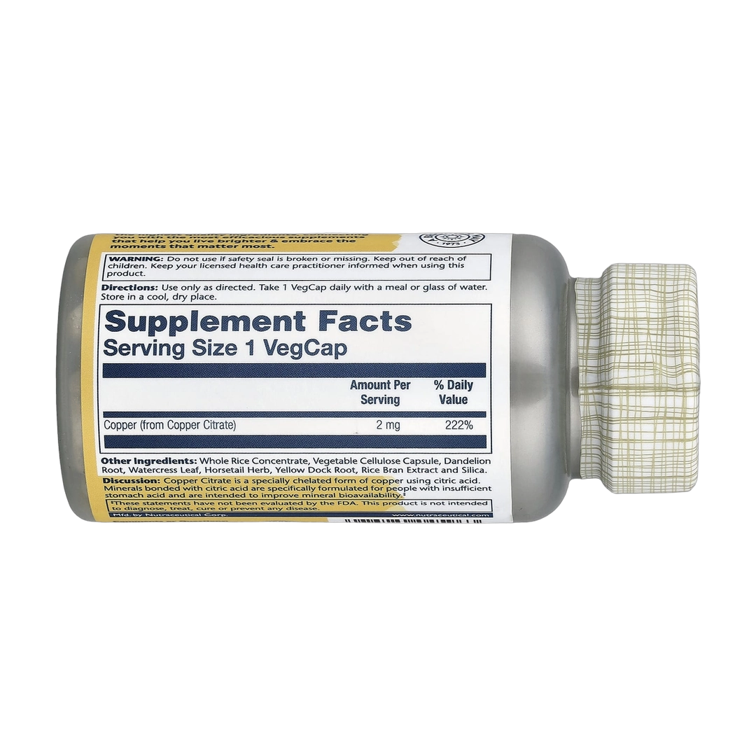 Solaray, Copper Citrate, 2 mg, 60 VegCaps back packaging view