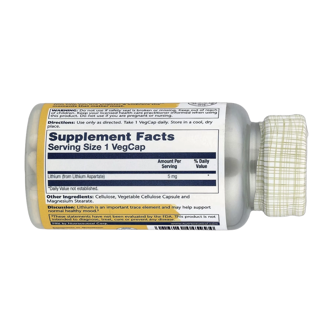 Solaray, Lithium Aspartate, 5 mg, 100 VegCaps