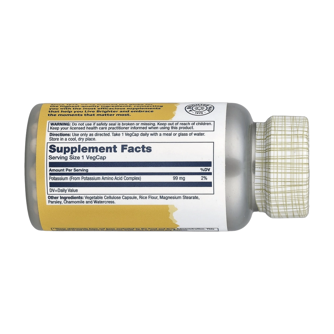 Solaray, Potassium, 99 mg, 100 VegCaps back packaging view