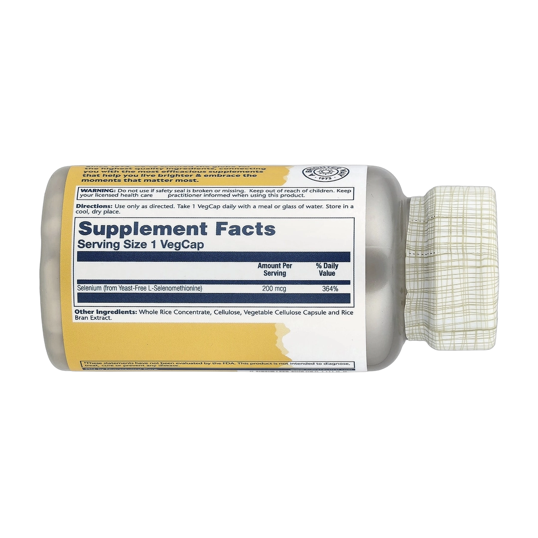 Solaray, Selenium, 200 mcg, 90 VegCaps back packaging view