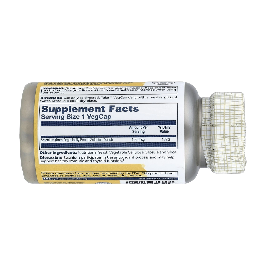 Solaray, Selenium, 100 mcg , 100 VegCaps back packaging view