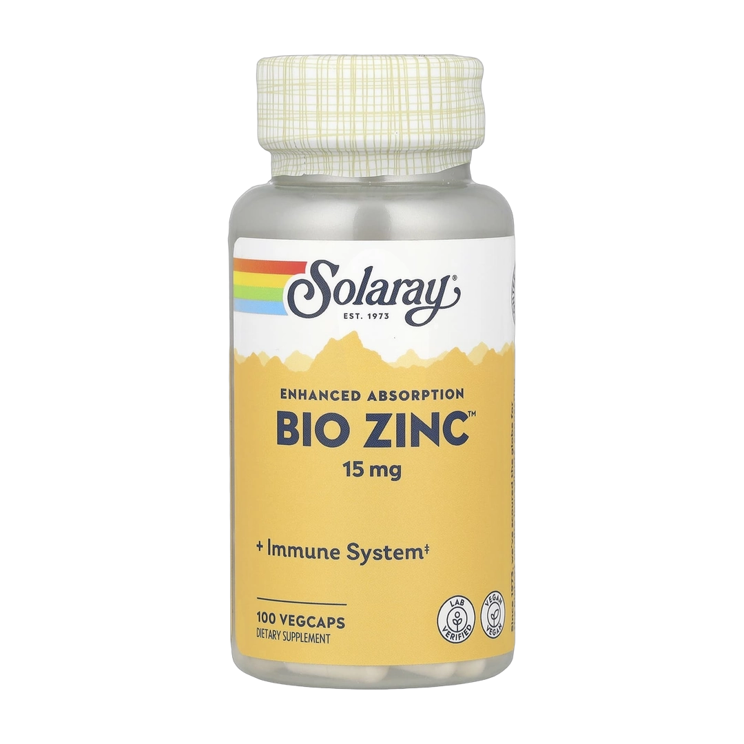 Solaray, Bio Zinc, 15 mg, 100 VegCaps front packaging view