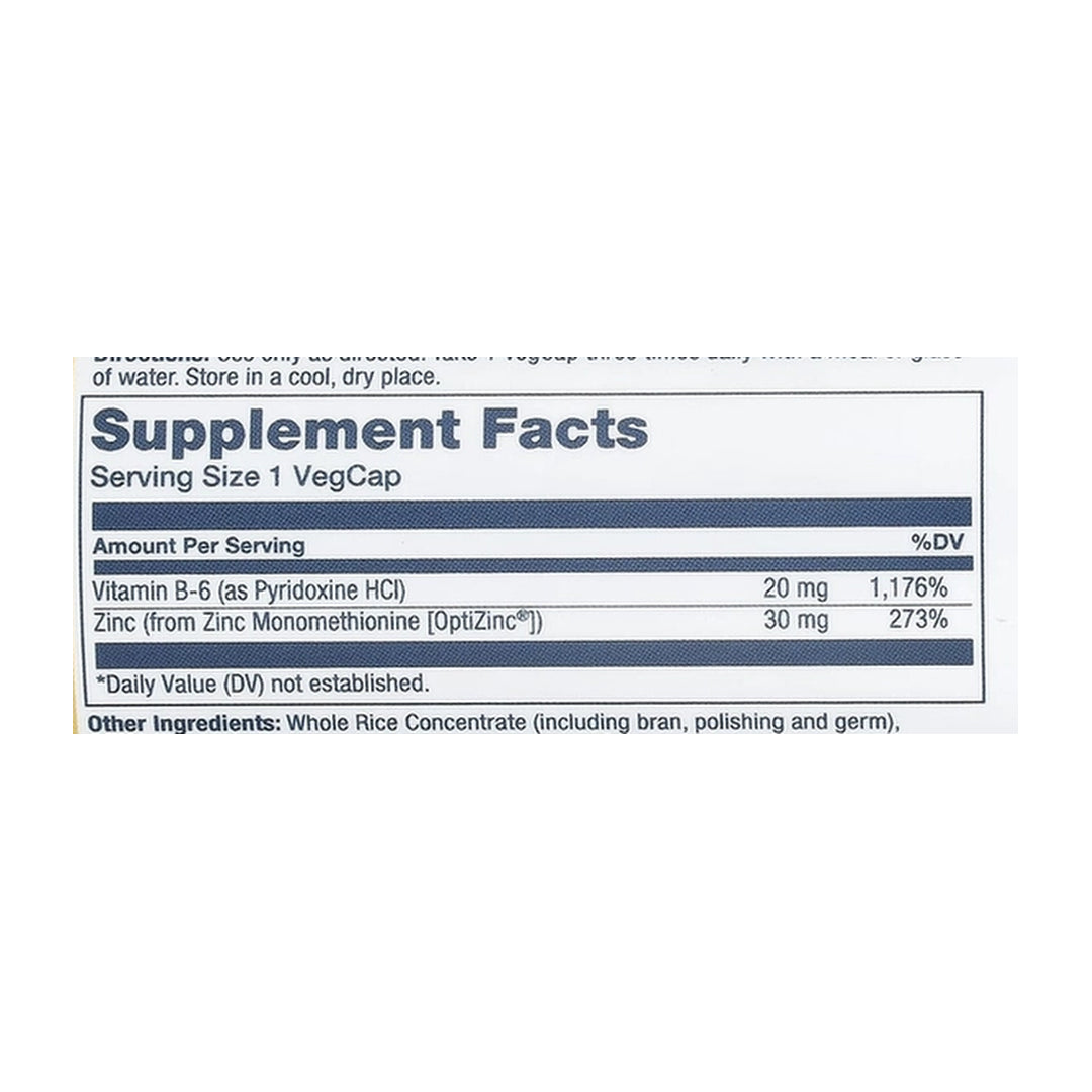 Solaray, Optizinc®, 30 mg, 60 VegCaps supplement facts label showing ingredients, vitamins, minerals, and serving information
