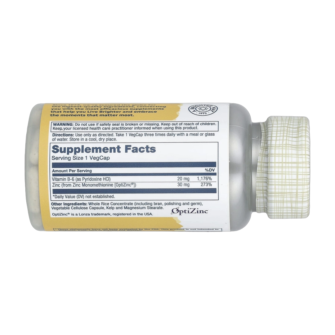 Solaray, Optizinc, 30 mg, 60 VegCaps back packaging view