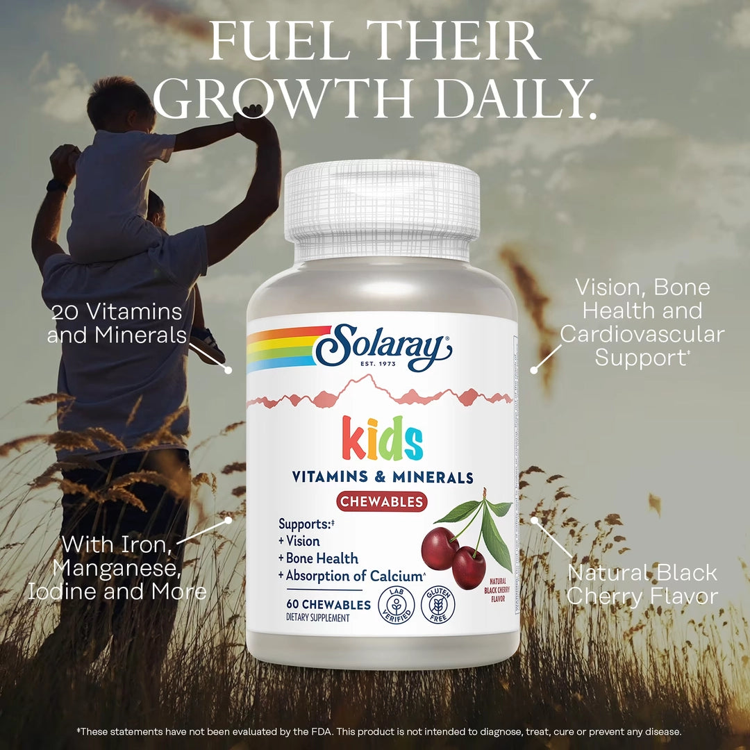 Solaray, Kids Vitamins & Minerals Chewable, Natural Black Cherry, 60 Chewables