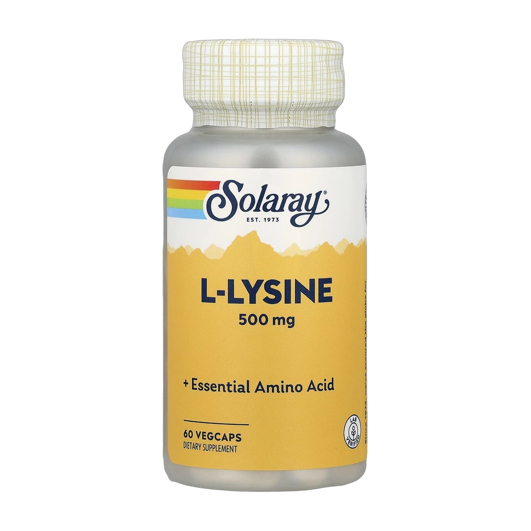 Solaray, L-Lysine, 500 mg, 60 VegCaps front packaging view