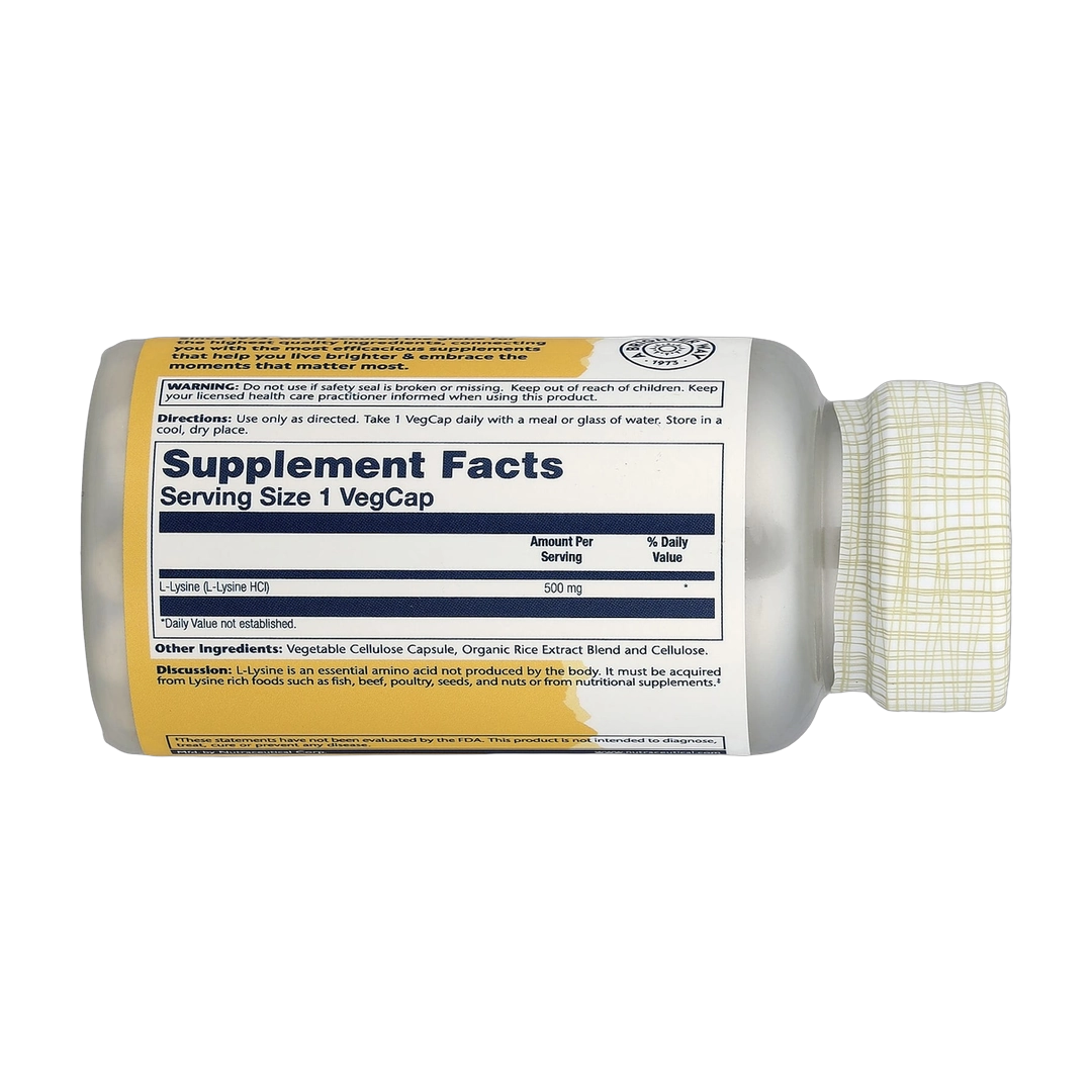 Solaray, L-Lysine, 500 mg, 60 VegCaps back packaging view