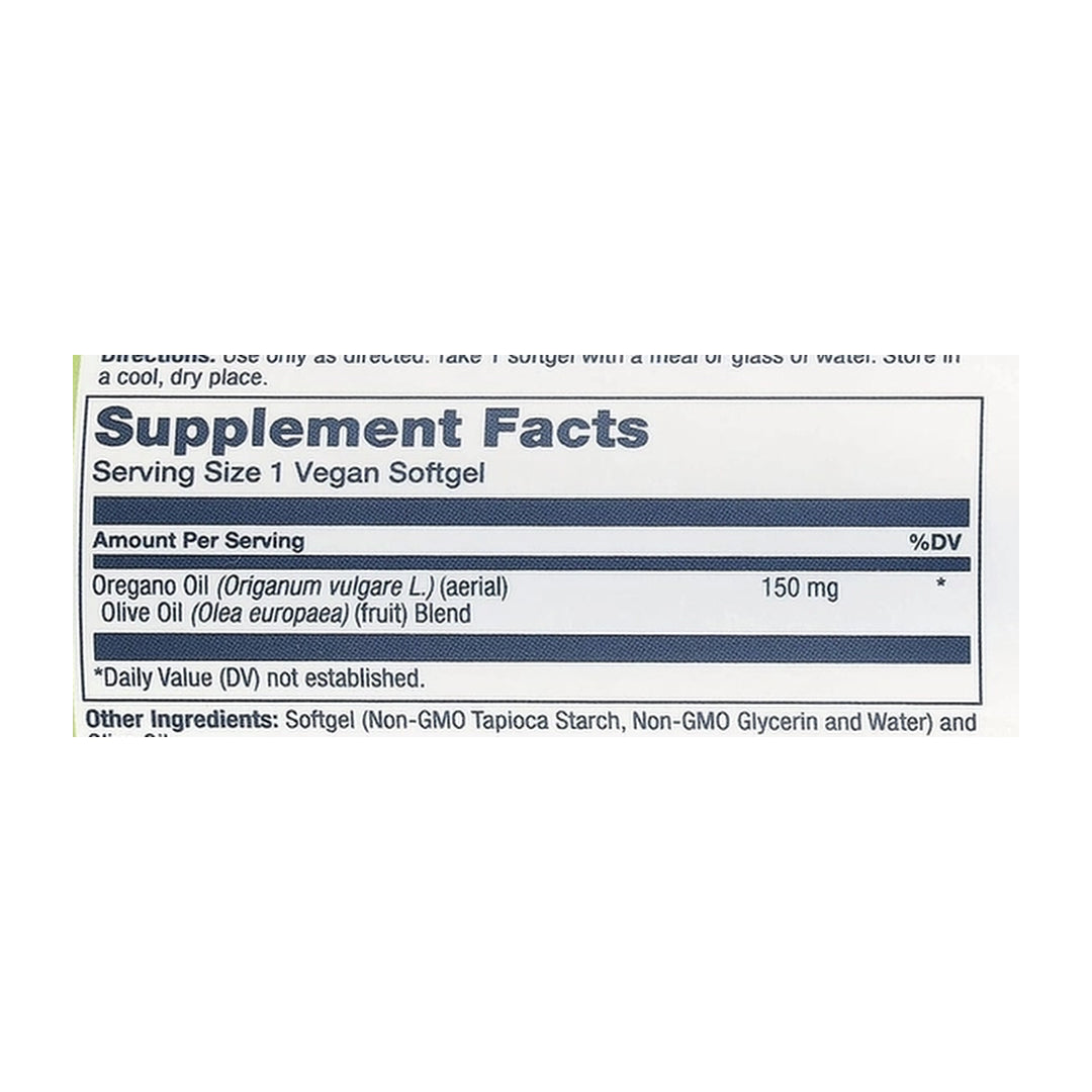 Solaray, True Herbs, Oil of Oregano, 150 mg, 60 Softgels supplement facts label showing ingredients, vitamins, minerals, and serving information