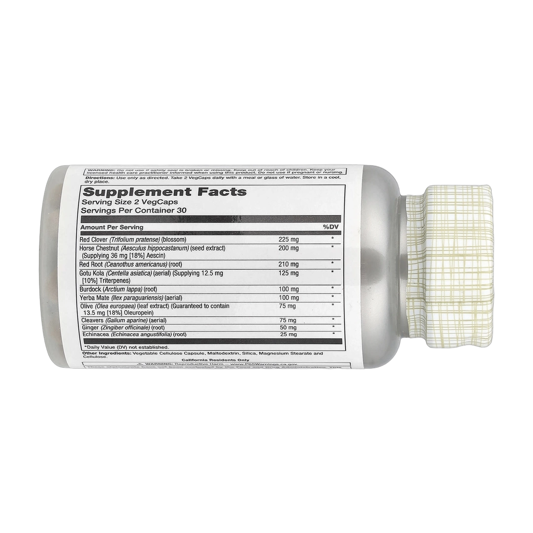 Solaray, Total Cleanse, Lymph, 60 Vegetarian Capsules back packaging view