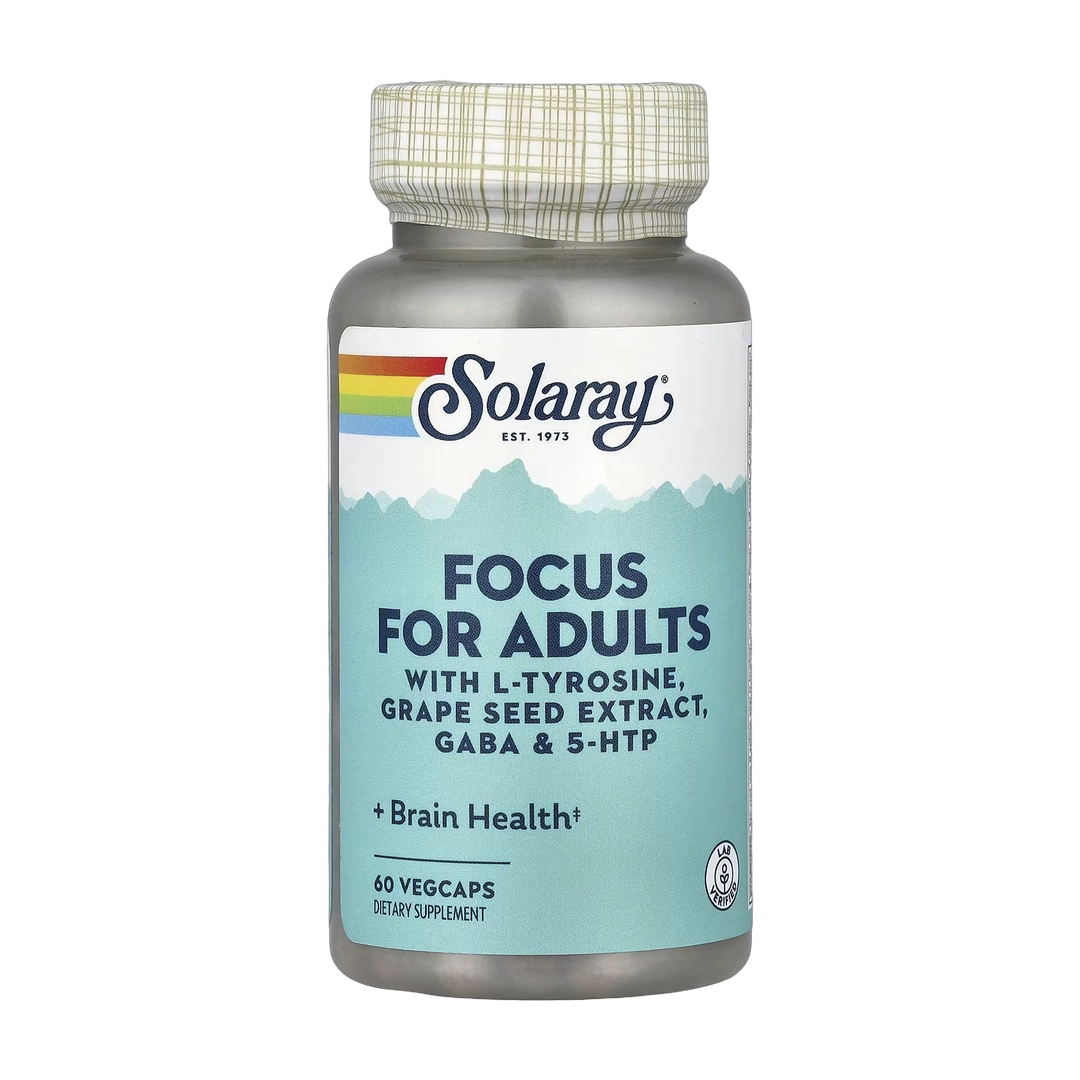 Solaray, Focus For Adults with L-Tyrosine, Grape Seed Extract, Gaba & 5-HTP, 60 VegCaps