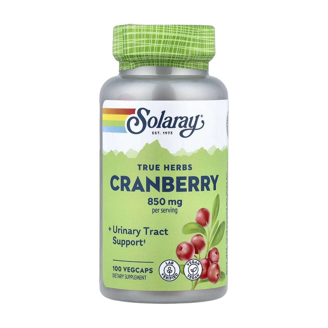 Solaray, True Herbs, Cranberry, 100 VegCaps (425 mg per Capsule) front packaging view