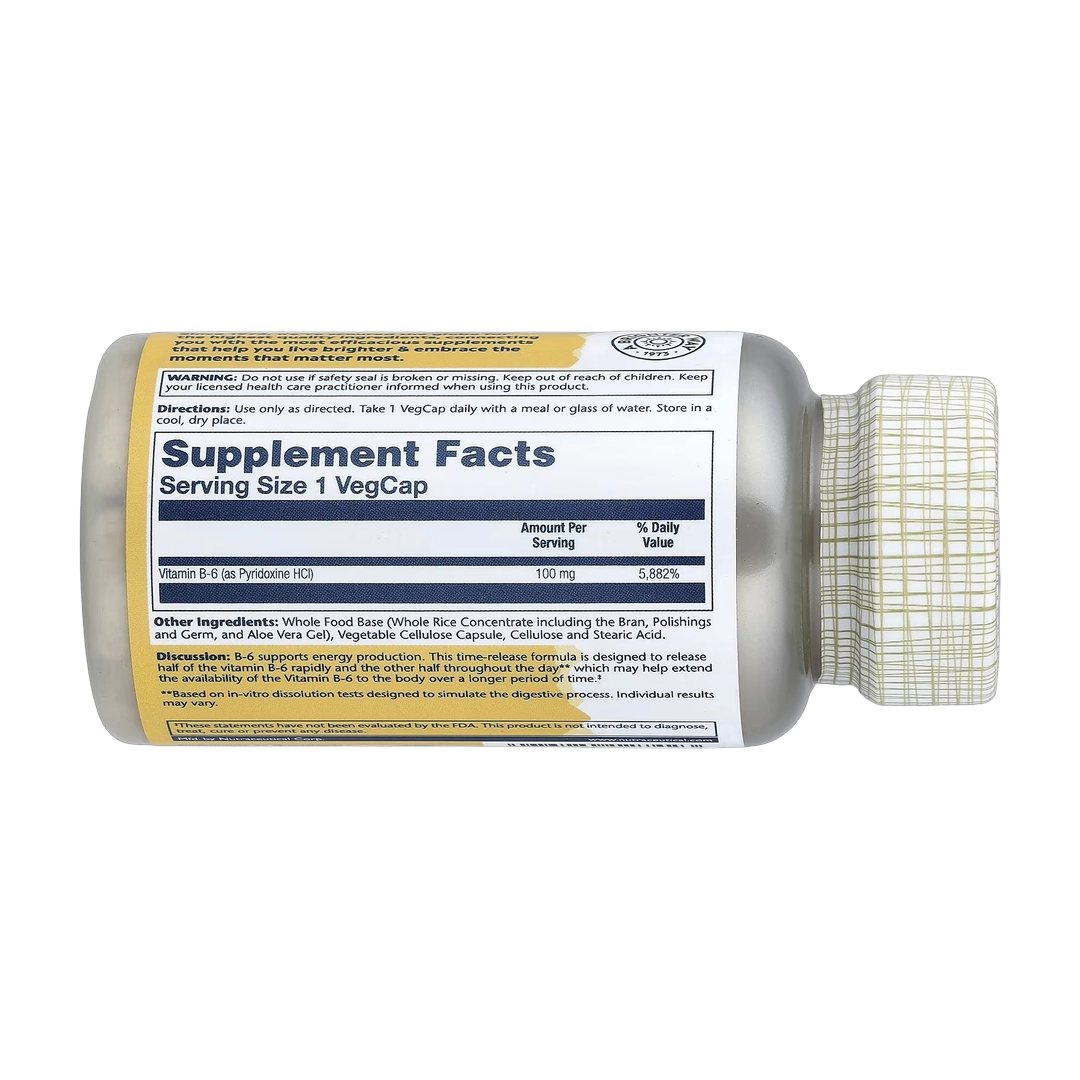 Solaray, Timed Release, Vitamin B-6, 100 mg, 60 VegCaps