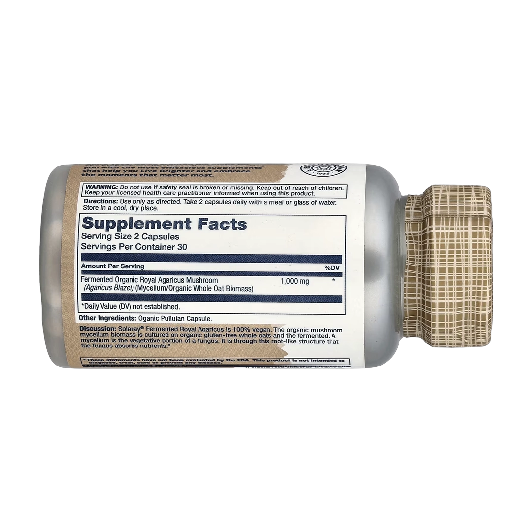 Solaray, Fermented Organic Royal Agaricus, Mushrooms, 60 Organic Capsules