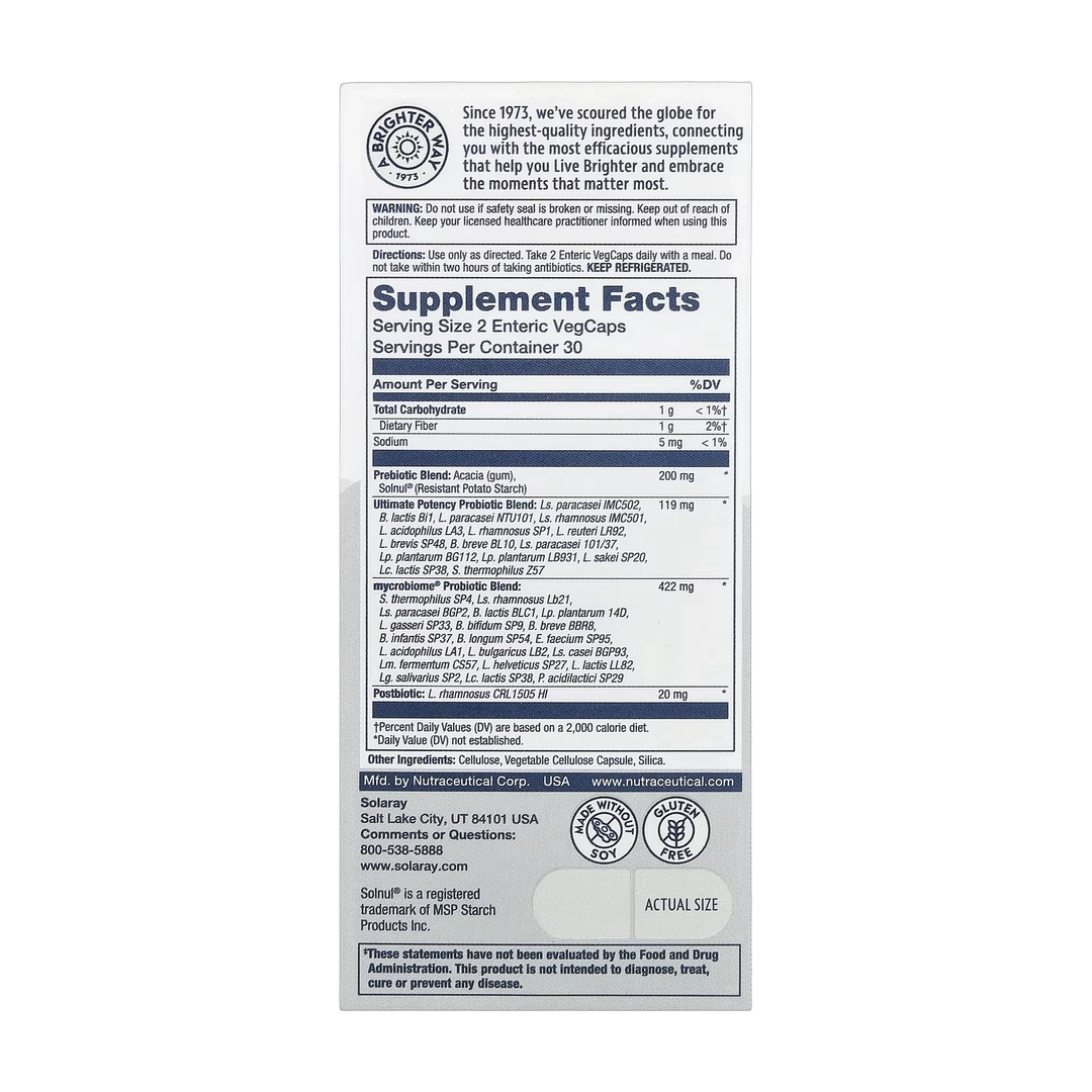 Solaray, Mycrobiome®, Complete Probiotic, Ultimate Potency, 60 VegCaps