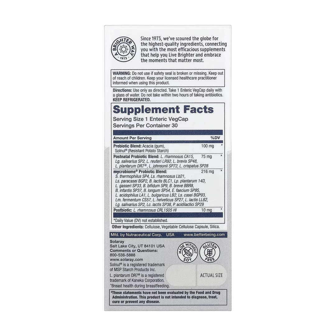Solaray, Mycrobiome®, Complete Probiotic, Postnatal, 30 VegCaps