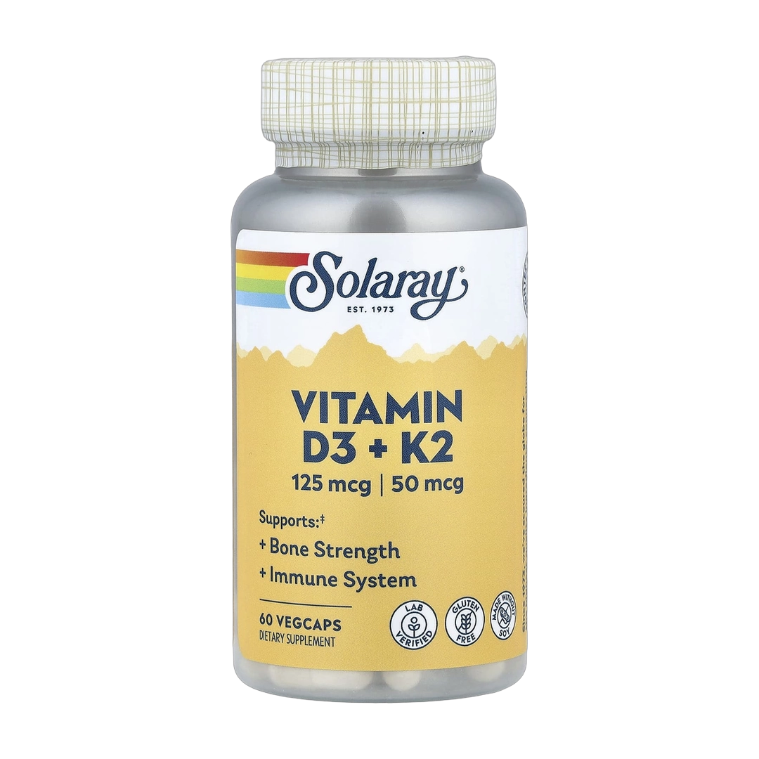 Solaray, Vitamin D3 + K2, 60 VegCaps front packaging view