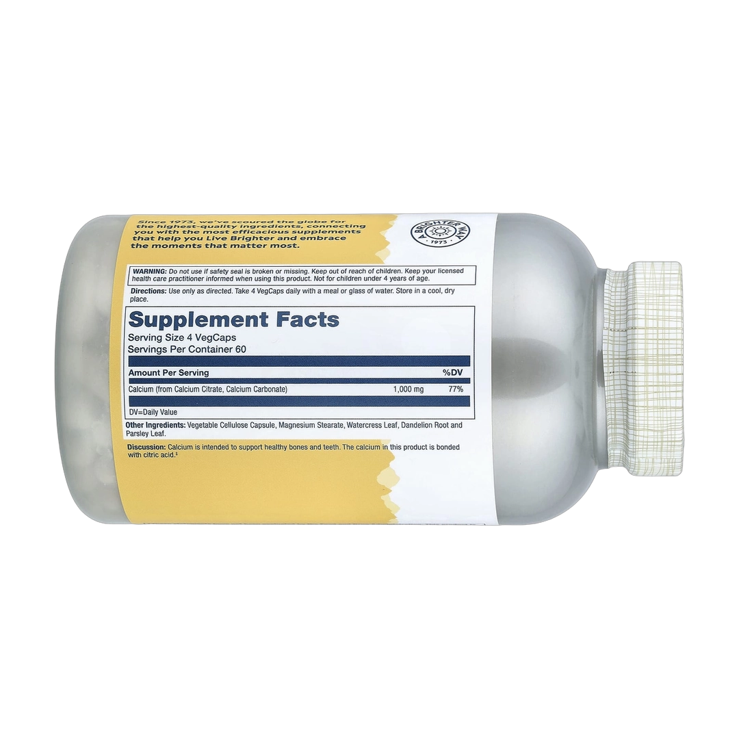 Solaray, Calcium Citrate, 240 VegCaps (250 mg per Capsule) back packaging view