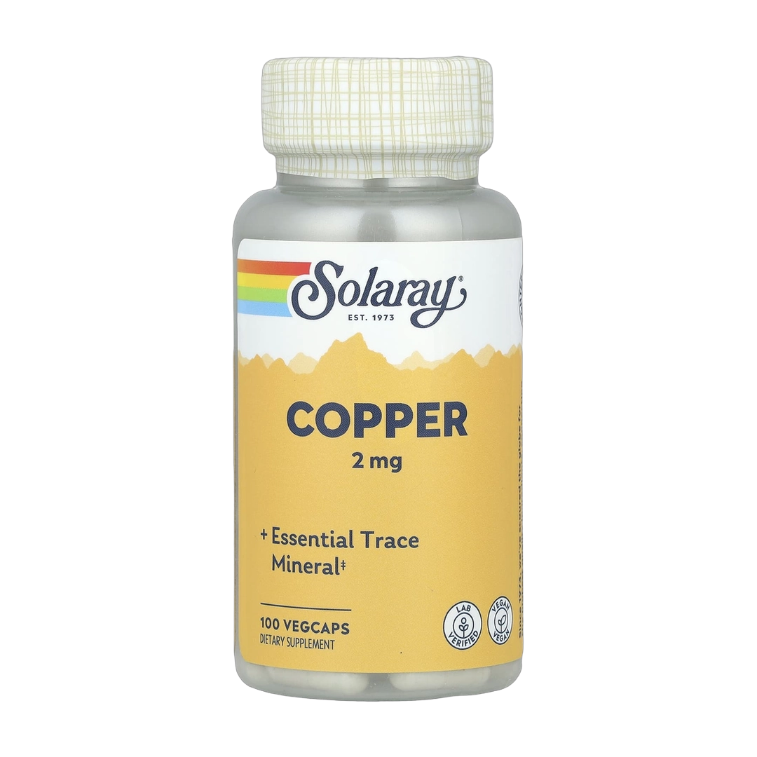 Solaray, Copper, 2 mg, 100 VegCaps front packaging view