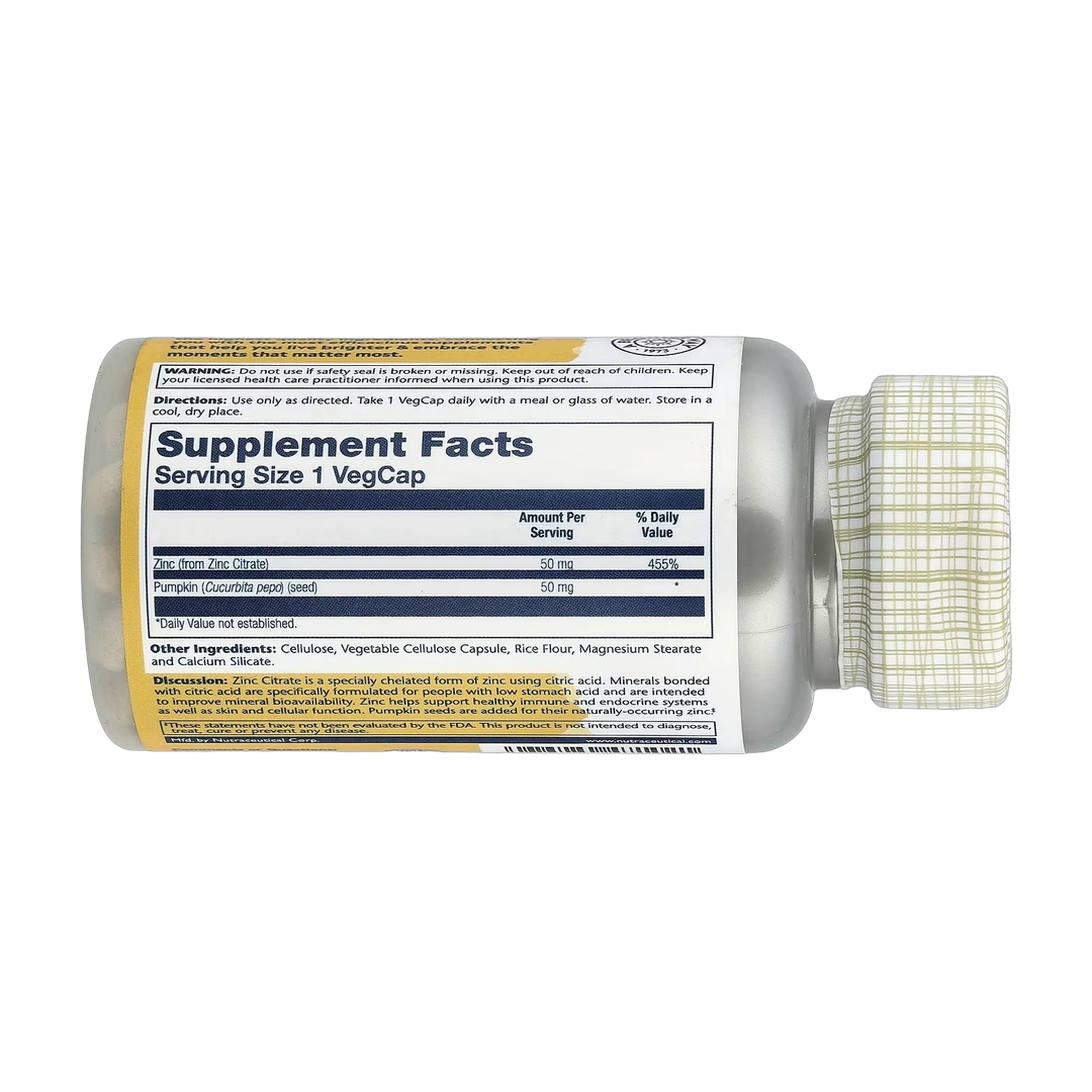 Solaray, Zinc Citrate with Pumpkin Seed, 60 VegCaps