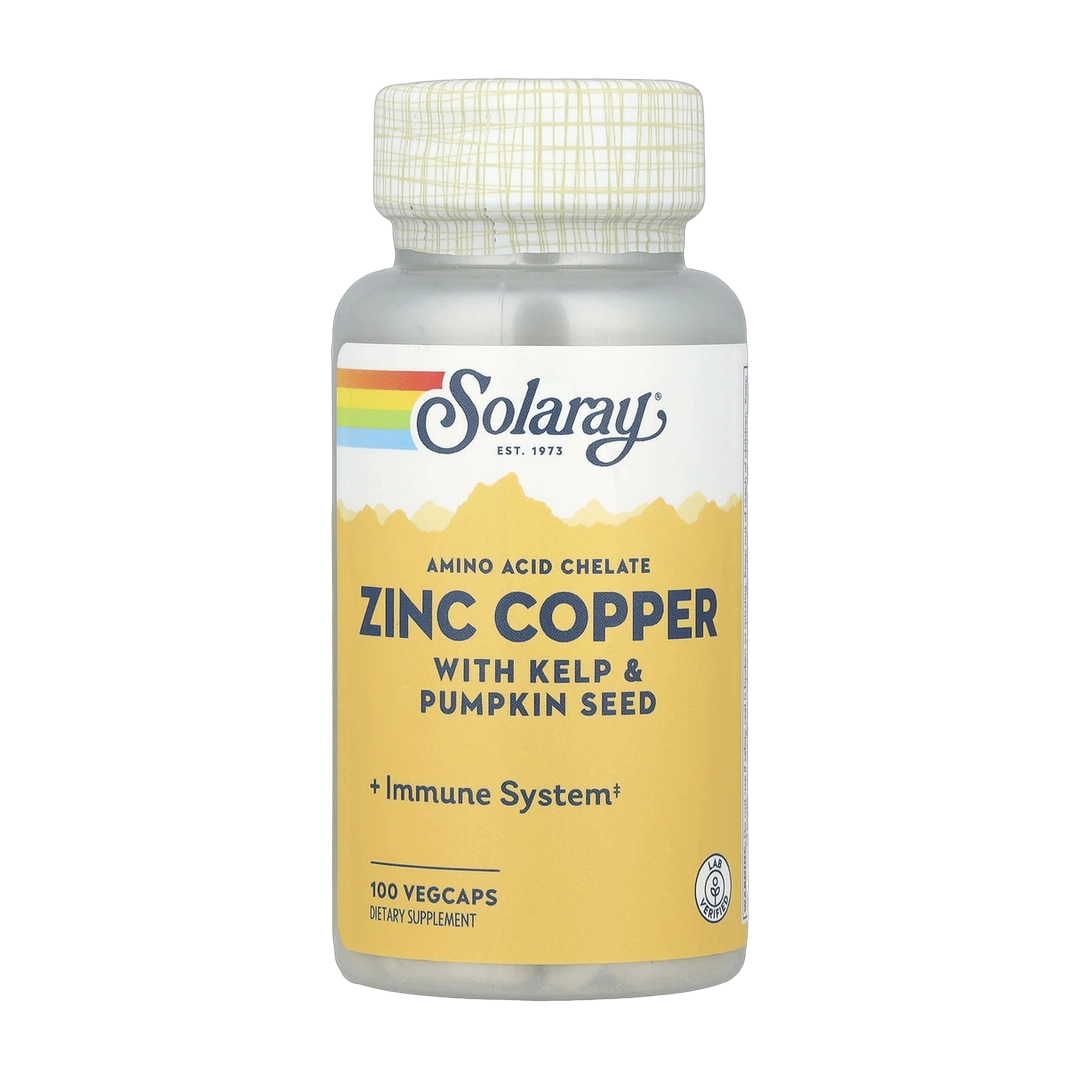 Solaray, Zinc Copper with Kelp & Pumpkin Seed, 100 VegCaps front packaging view