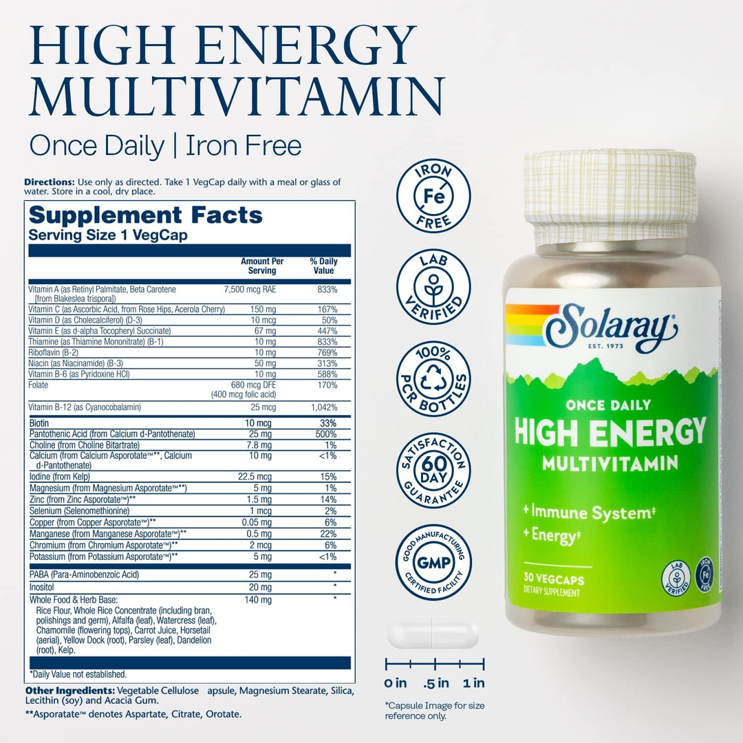 Solaray, Once Daily High Energy Multivitamin, Mens and Womens, 30 VegCaps