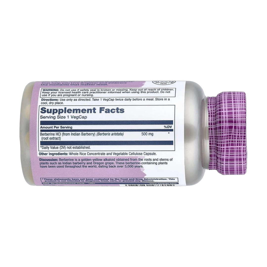 Solaray, Vital Extracts, Berberine, 500 mg, 60 VegCaps back packaging view